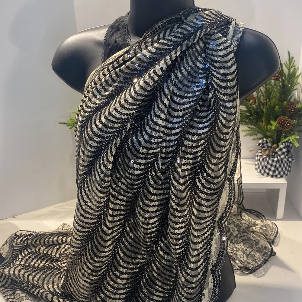 Cejon Black Sequin & Lace Evening Wrap